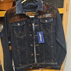 Wrangler Dark Denim Jacket with Brown Details